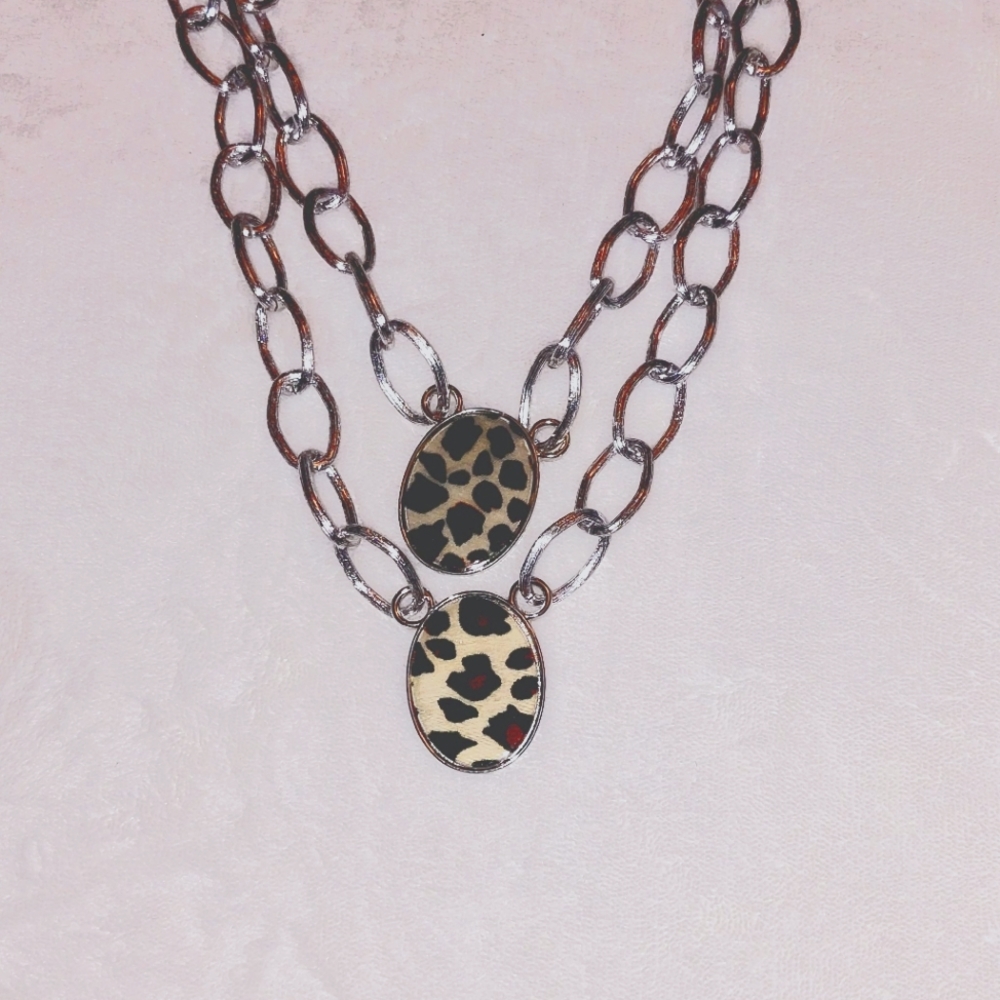 2 layer print chain necklace